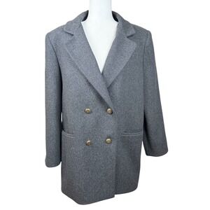 Vintage Charles Klein Wool Double Breasted Coat 14 Gray Gold Buttons Yugoslavia